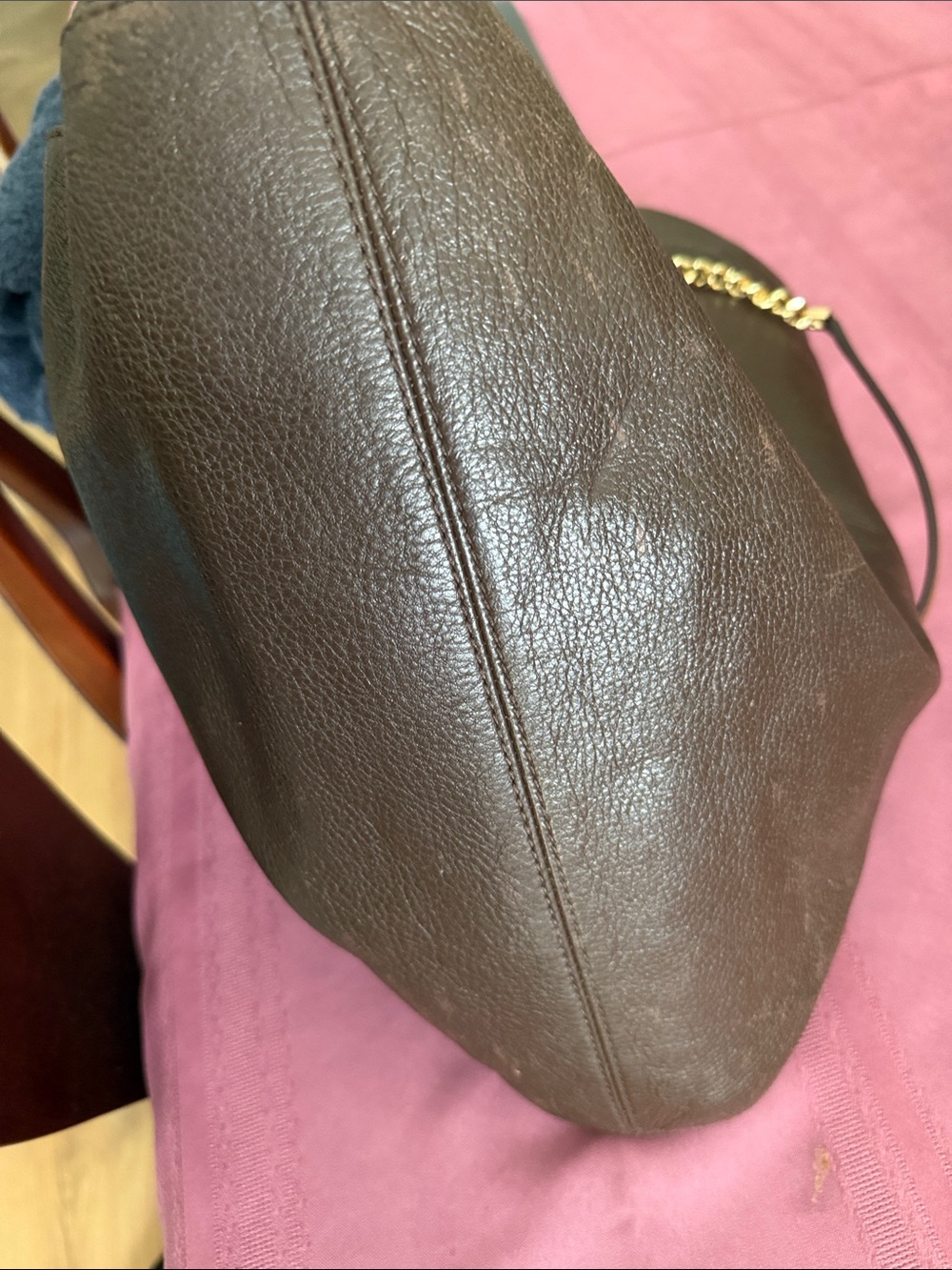Michael Kors Dark Brown Leather Tote with Gold Hardware - Picture 12 of 13